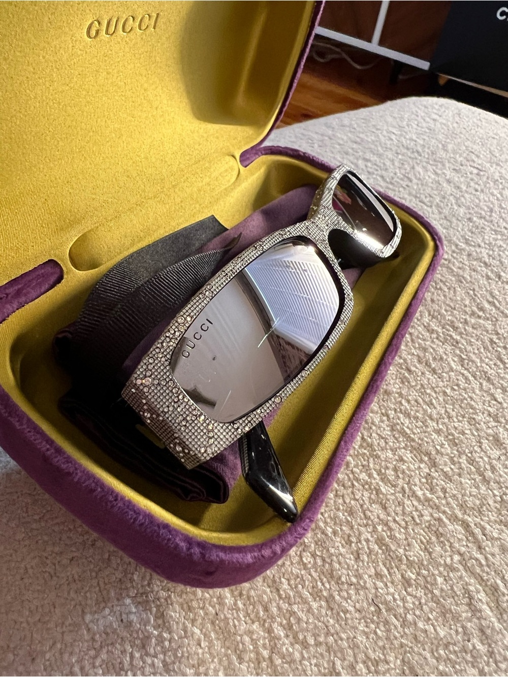 Gucci Crystal embellished Rectangular Sunglasses in Silver GG1780S